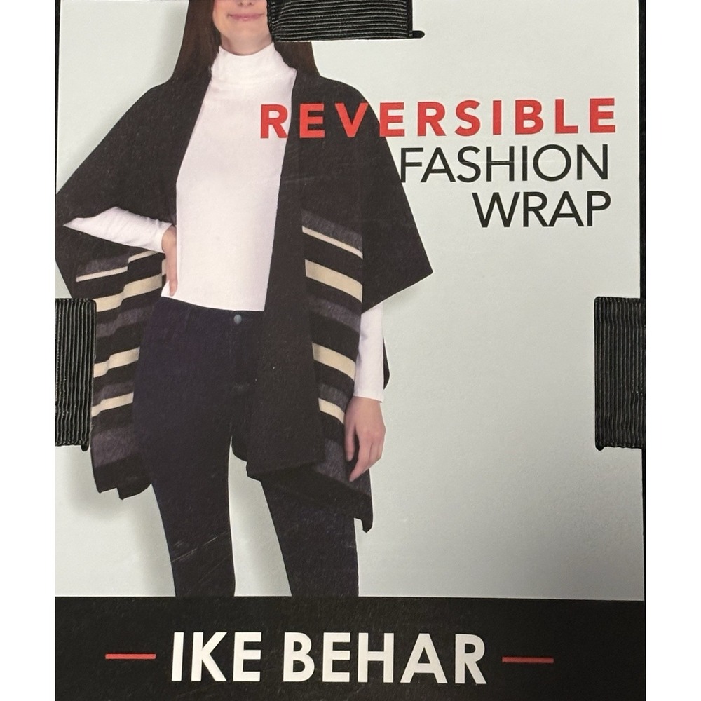 Brand New Ike Behar Black Reversible Fashion Wrap Cape Shawl‎ Women's One Size - Picture 2 of 5